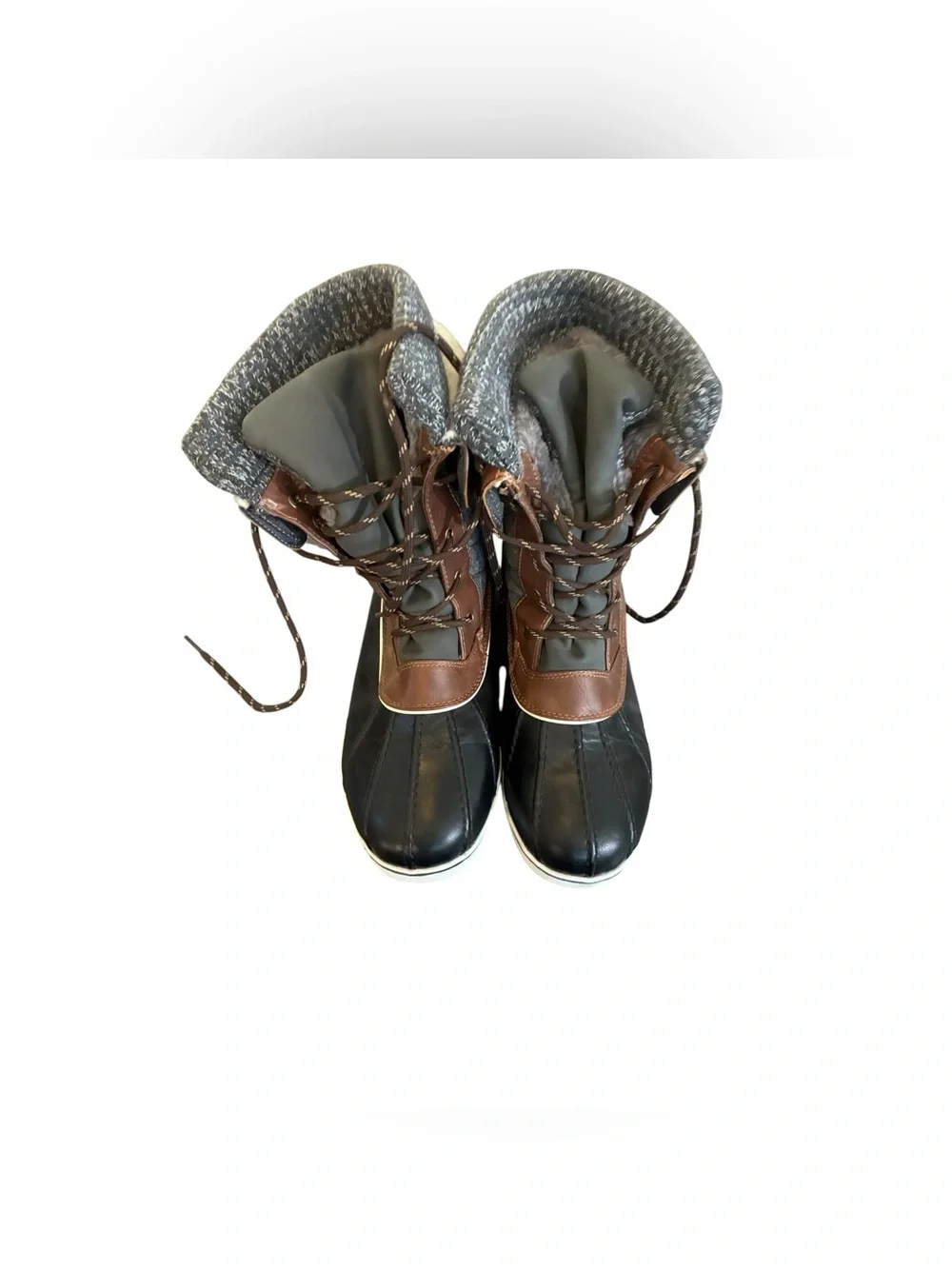 Dream Pairs Duck Boots Faux Fur Lace Up Winter Black Gray 10
